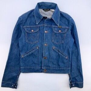 Vintage 80s Wrangler No Fault 14 oz Denim Jean Trucker Jacket Blue Sz 42 -Large